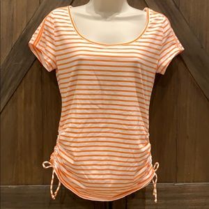 orange and white Ann Taylor u neck cotton Tee, XS